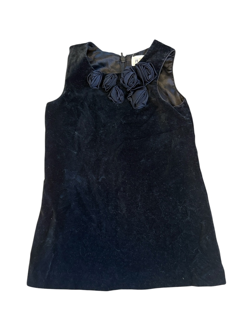 The Children’s Place Black Sleeveless Velvet Top with Rosette Neckline